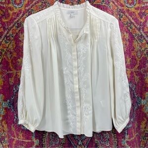 JOIE Teda Floral Embroidered Hidden Button Down Blouse peasant cottage top